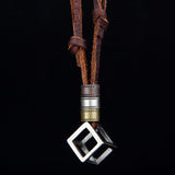 100% Genuine Leather Necklace Punk Vintage Jewelry Cube Box Pendant Necklace