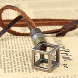 100% Genuine Leather Necklace Punk Vintage Jewelry Cube Box Pendant Necklace
