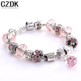 Fashion 925 Sterling Silver Field of Daisies Murano Glass&Crystal European Charm Beads Fits Pandora