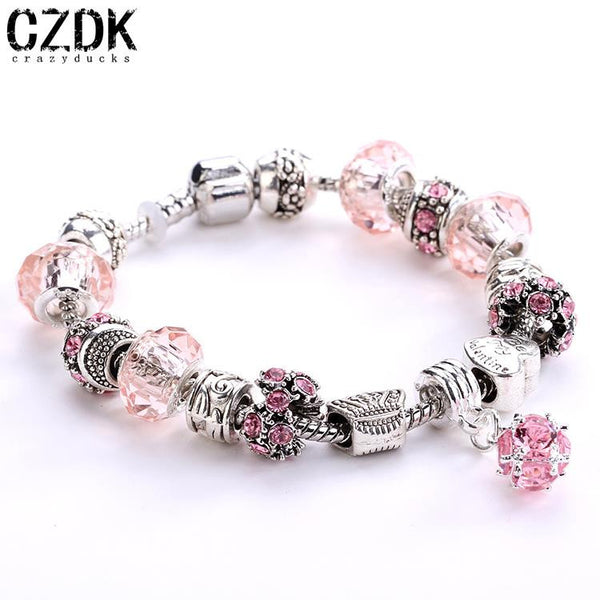 Fashion 925 Sterling Silver Field of Daisies Murano Glass&Crystal European Charm Beads Fits Pandora