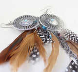 Hollow fringed feathers long paragraph earring
