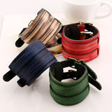 Retro Double Button Wide Leather Bracelets Punk Bracelet Woman Men Fine Jewelry