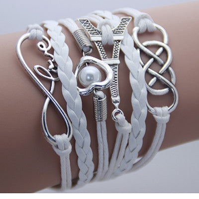 Vintage  Fashion Women Jewelry Leather Double Infinite Multilayer Bracelets