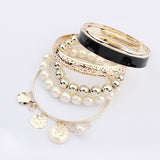 New Style Exquisite Hollow Bracelet Bangle Coins Pearl Bead Charm Bangle