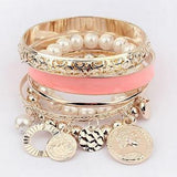 New Style Exquisite Hollow Bracelet Bangle Coins Pearl Bead Charm Bangle