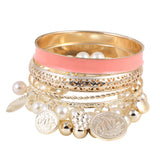 New Style Exquisite Hollow Bracelet Bangle Coins Pearl Bead Charm Bangle