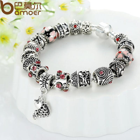 European Style Fish Charm Chamilia Bracelet 925 Tibetan Silver Murano Glass