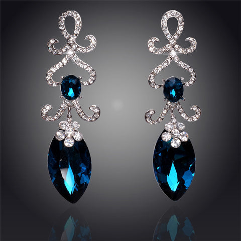 Hollow Crystal Water Drop 18K Silver Plated Austrian Crystal Drop Earrings