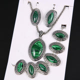 Vintage Antique Silver & Turquoise Stone Earrings Bracelet Necklace Women Jewelry set