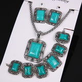 Vintage Antique Silver & Turquoise Stone Earrings Bracelet Necklace Women Jewelry set