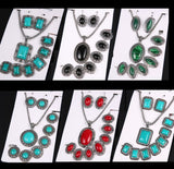 Vintage Antique Silver & Turquoise Stone Earrings Bracelet Necklace Women Jewelry set