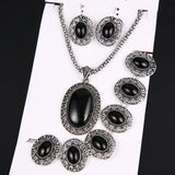 Vintage Antique Silver & Turquoise Stone Earrings Bracelet Necklace Women Jewelry set