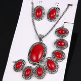 Vintage Antique Silver & Turquoise Stone Earrings Bracelet Necklace Women Jewelry set