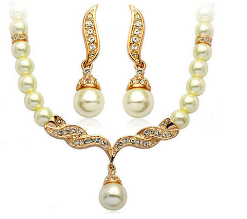 Rose Gold Bridal Jewelry Sets Cream Faux Pearl Rhinestone Crystal Diamante Wedding