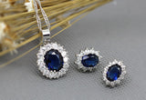 Queen Royal ocean blue 18K white gold austrian crystal rhinestones zircon chain necklace earrings ring Jewelry set