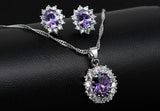 Queen Royal ocean blue 18K white gold austrian crystal rhinestones zircon chain necklace earrings ring Jewelry set