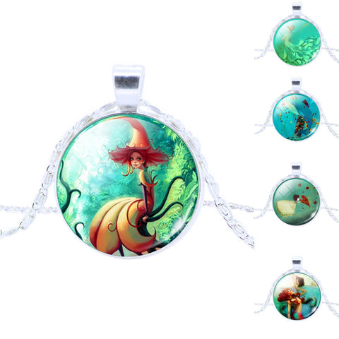 Vintage Silver Pendant Necklace Newest Fairy Marine Organisms Statement Chain Necklace