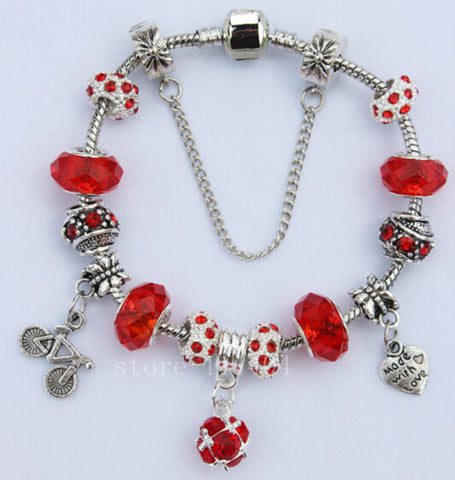 YKM Charms Beads fit pandora bracelet Silver Crystal Big Hole Beads Fashion charm Bracelets